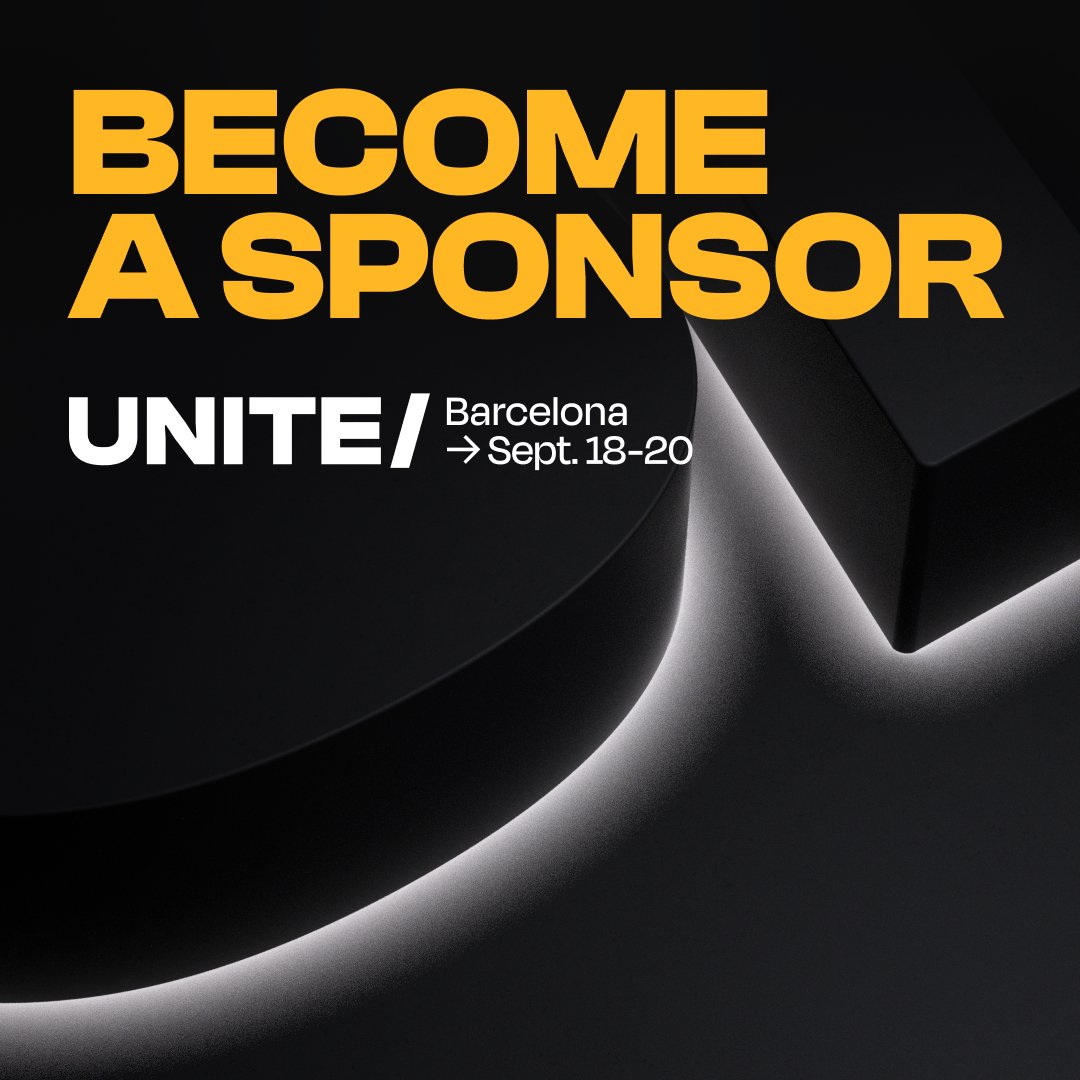 #Unite2024 is just under four months away! We can’t wait to host you in Barcelona. 📢 Want to get your company’s tools, projects, or brand in front of our premier developer audience? Complete this form to get in touch with our sponsorship team today: on.unity.com/3K9bXQA