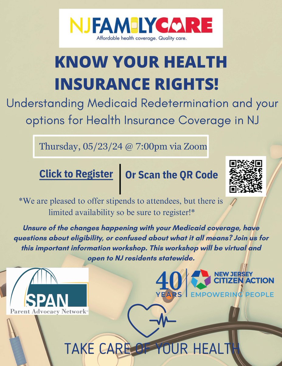 Join us on May 23rd via Zoom to know your health insurance rights! We will explain what the Medicaid redetermination process is and what are your health coverage options, if you do not have Medicaid anymore. Register here: eventbrite.com/e/know-your-he…