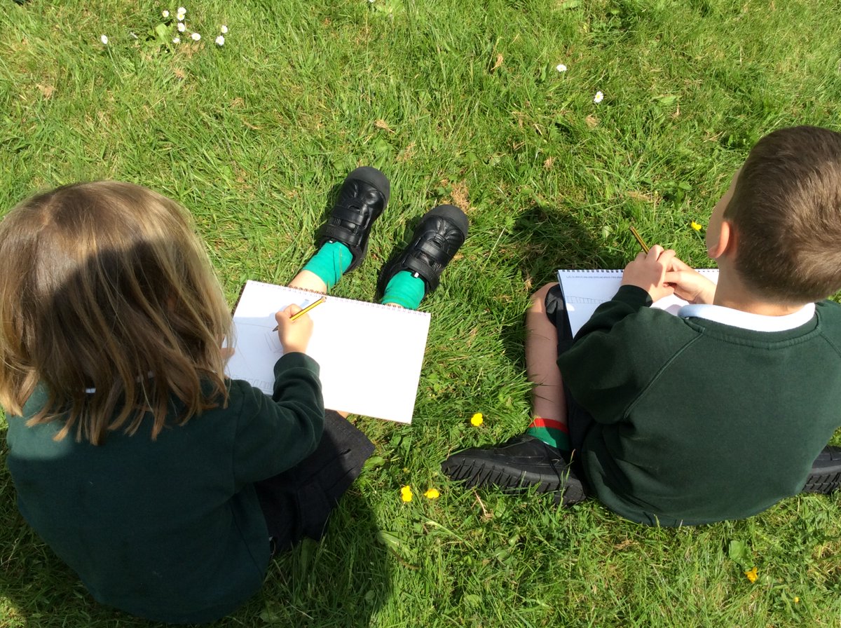 Year 2 have been enjoying our art unit about perspective. Today we went onto the field to sketch our landscape. ✏️