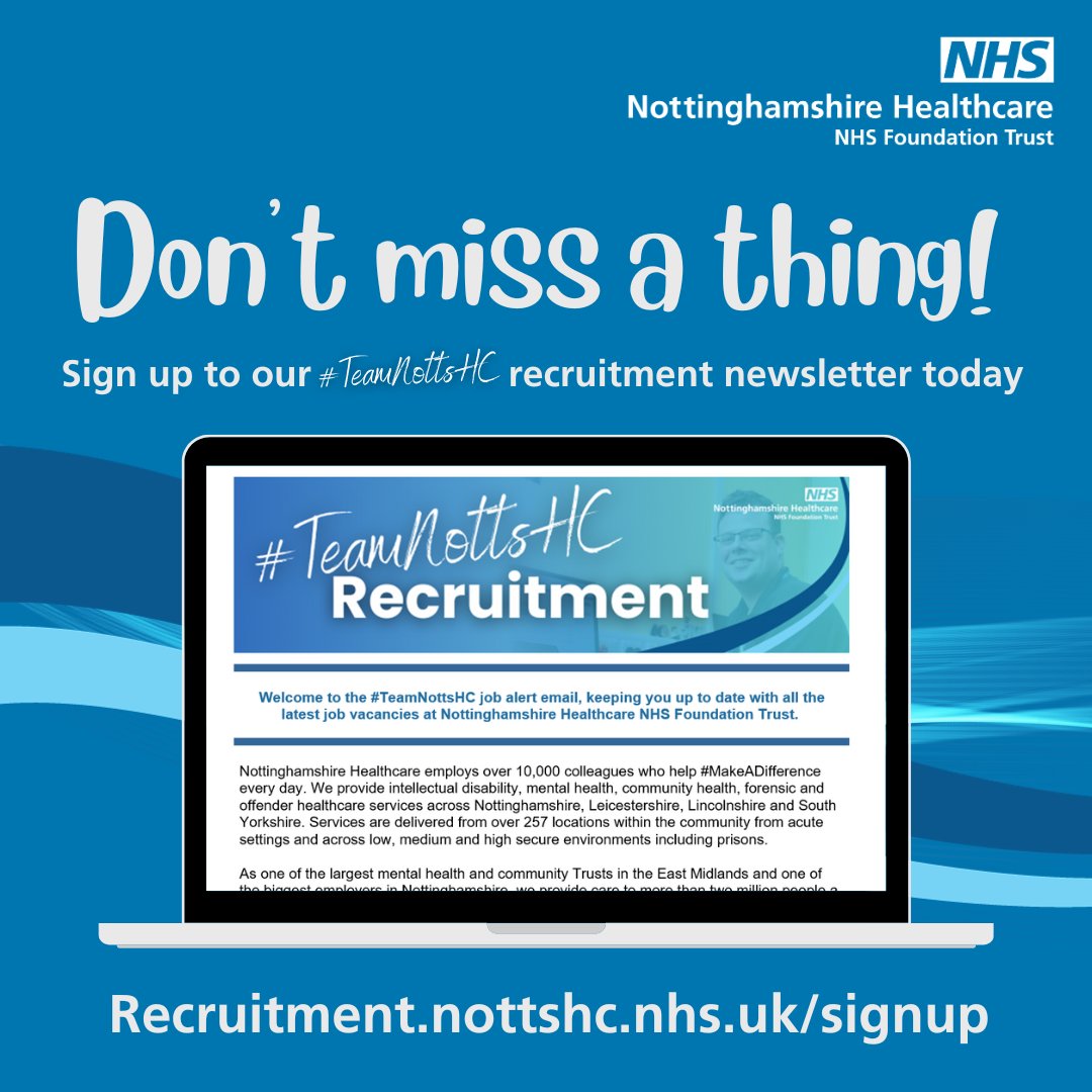 📧 Sign up for our #TeamNottsHC recruitment newsletter! 📧 Sign up for our weekly newsletter & be the first to hear about our latest vacancies, colleague stories & information on our colleague benefits – each issue is emailed out at 6pm each Sunday. 👉 orlo.uk/ypGxj