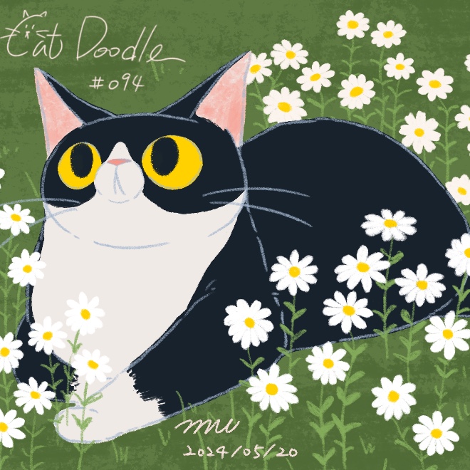 《Cat Doodle #094》
賓賓日常：貓與花系列
#一日一貓 #貓咪 #cats #繪圖日常
#貓插畫 #猫イラスト #catdrawing #catdoodles2024 #procreateart #procreate #procreateart