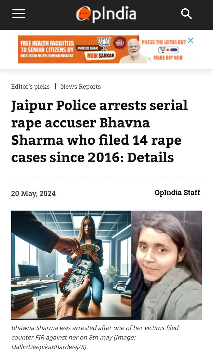 One of the most detailed article on the #BhawnaSharma case by @OpIndia_com Term 'Serial Rape Accuser' becomes a headline ❤️ opindia.com/2024/05/jaipur…