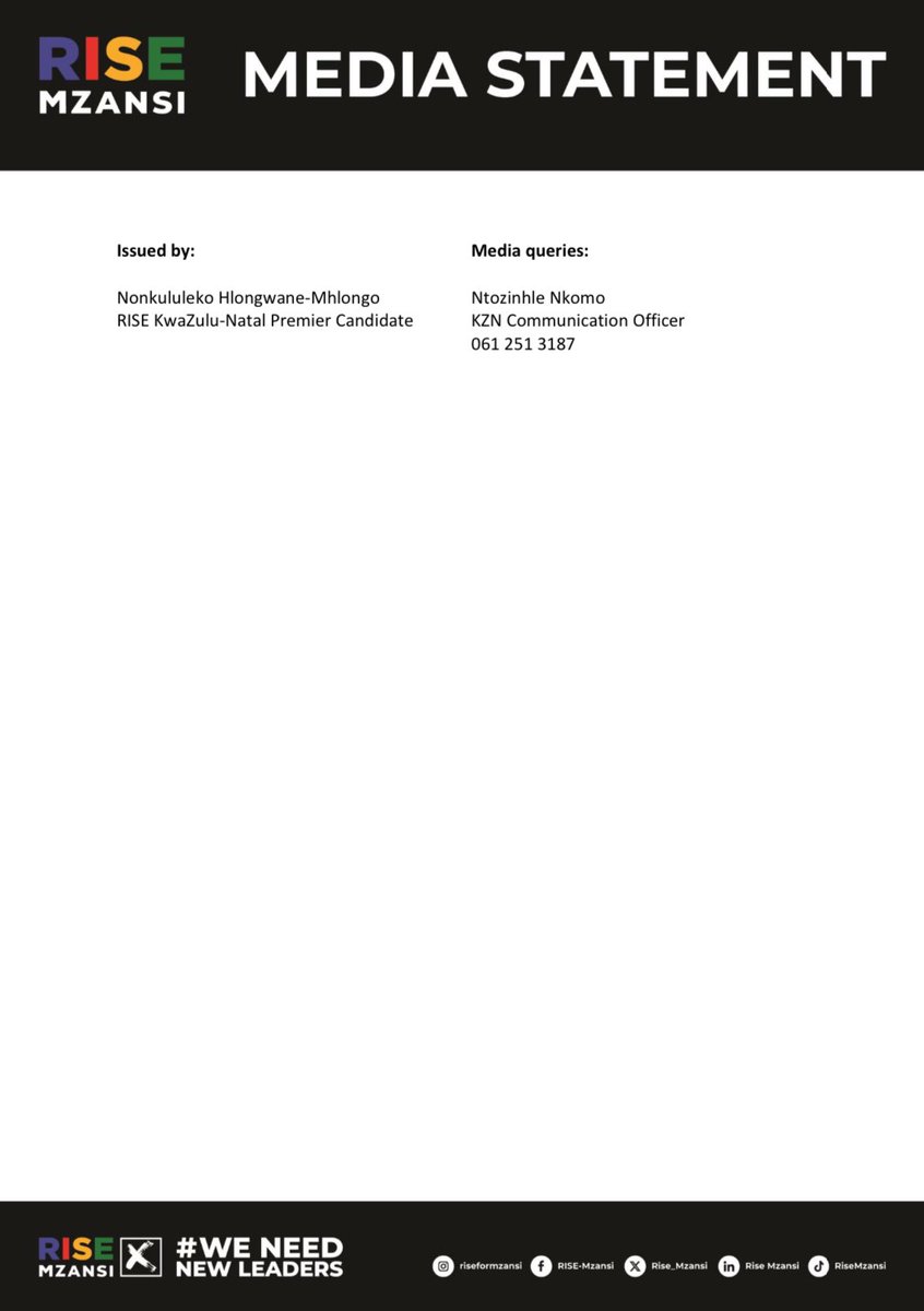 [MEDIA STATEMENT] RISE Mzansi KZN on the Constitutional Court judgment - Media Statement by Nonkululeko Hlongwane-Mhlongo (@NonkululekoHM) RISE Mzansi KwaZulu-Natal Premier Candidate   #WeNeedNewLeaders #VoteRISEMzansi