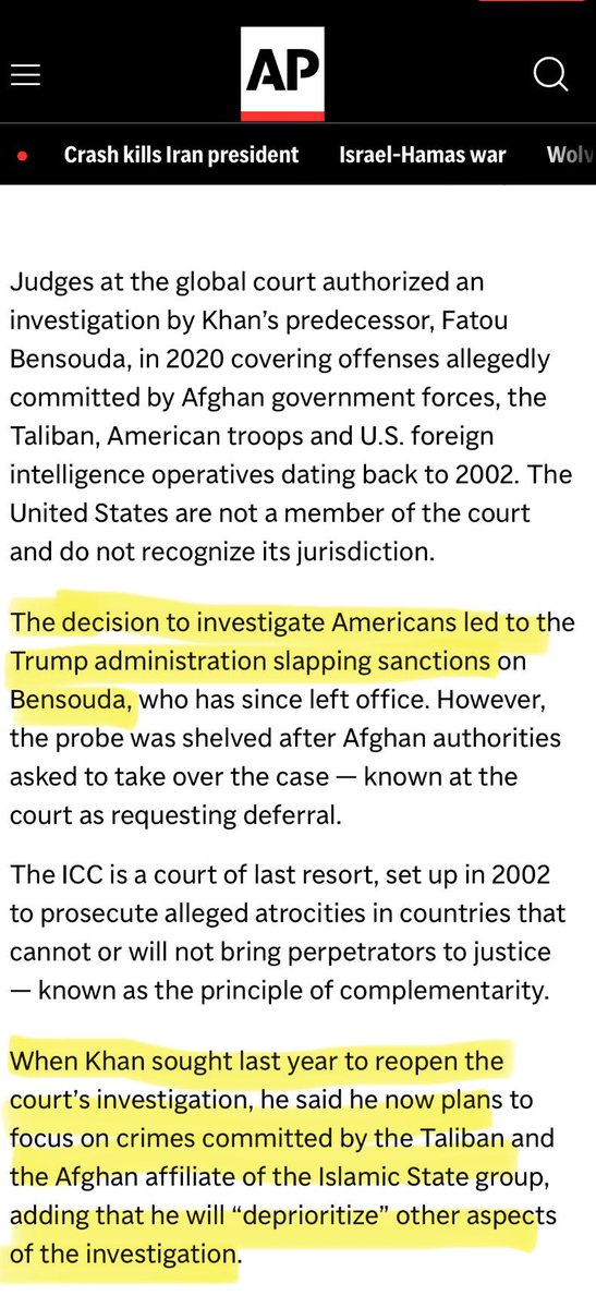 also worth noting how the US bullied an ICC prosecutor investigating US war crimes in Afghanistan— and how her successor, Karim Khan, responded.