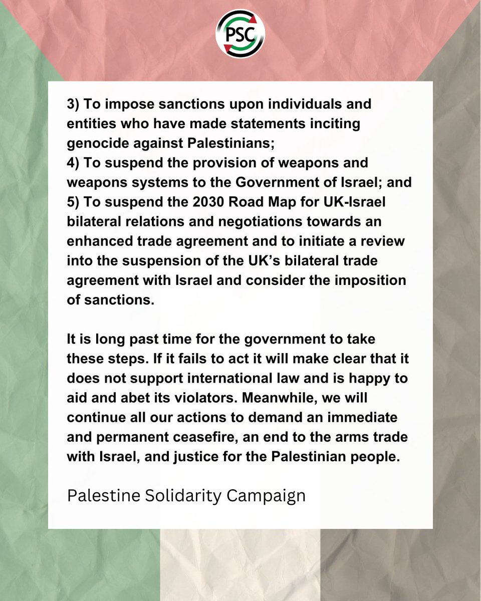 PSC statement: The British government must act now in response to applications for arrest warrants issued by #ICC prosecutor Full statement here: palestinecampaign.org/the-british-go…