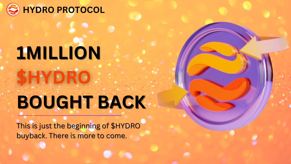 1Million $HDRO tokens bought back 

Hydrofi's buyback and burn program has successfully completed its latest phase, with $1,000,017 worth of $HDRO recently repurchased.

As a reminder, Hydro initiated a program to buy back HDRO tokens from the market until they are listed on a