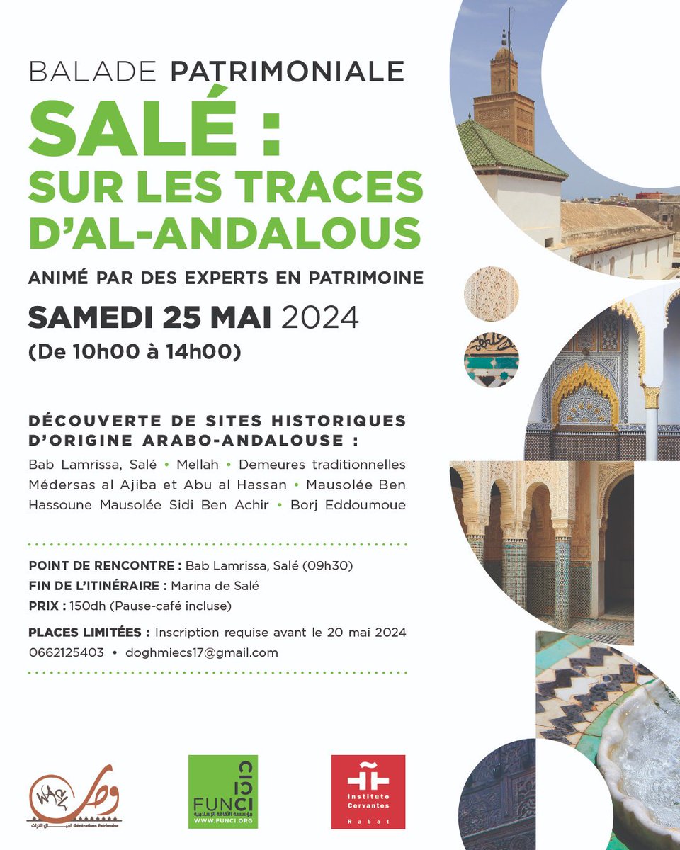 funci_cultura's tweet photo. UNA RUTA PATRIMONIAL POR EL #SALÉ ANDALUSÍ 🇲🇦
La ciudad se fundó en el s. X por la tribu de los Beni Ifren. Floreció en época #almorávide y #almohade, compartidas con al-Ándalus durante los siglos XI-XIII, y más tarde, ya en el s. XIV, con la dinastía #meriní.
¡No te la pierdas! https://t.co/Pt4ndPK3dj
