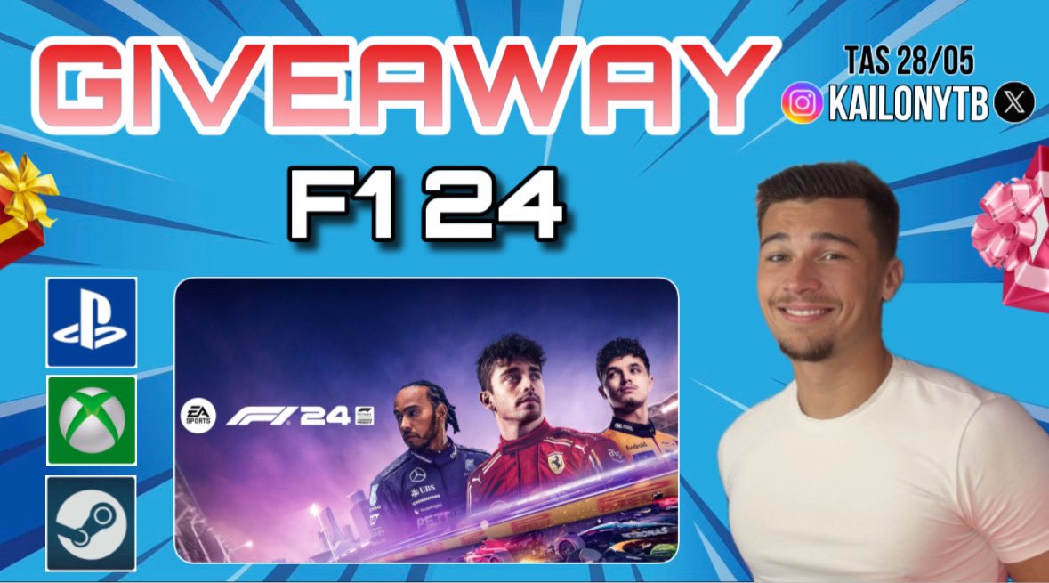 🚨GIVEAWAY🚨

F1 24 sort bientôt 👀 et pour vous remercier d’être de plus en plus sur Twitch, 

Je vous offre le NOUVEAU JEU  [F1 24] ! 🔥
sur la plateforme de votre choix (PC, PlayStation, Xbox)

Pour participer rien de plus simple:
🔁 RT ce post
👍🏼 Tag un pote à toi qui aime la