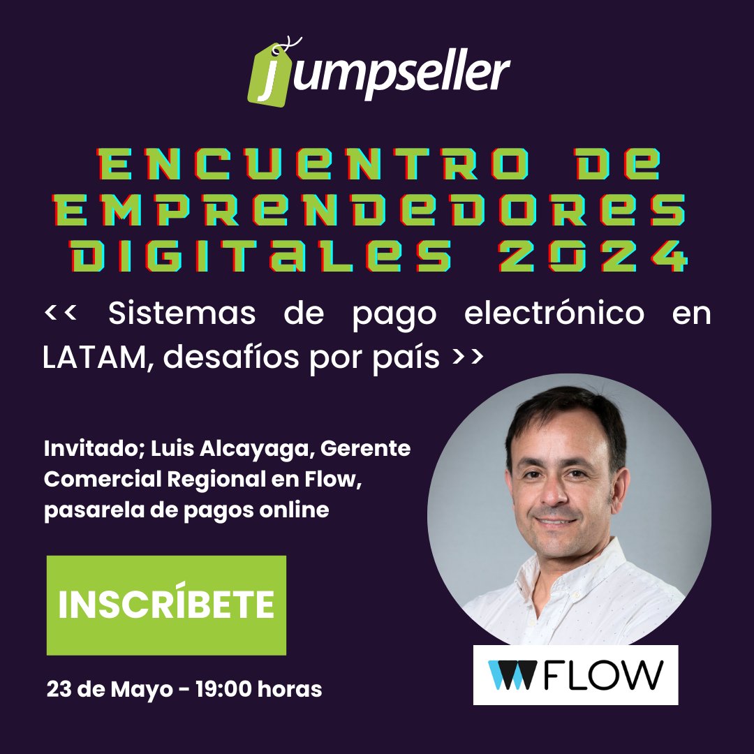 🌟 ¡No te pierdas el Encuentro de Emprendedores Digitales 2024! 🌟

📅 Fecha: 23 de mayo
⏰ Hora: 18:00 (Chile)
📍 Lugar: Evento Online

👉 Regístrate ahora aquí: bit.ly/jumpsellereven… y asegura tu lugar!

#EmprendimientoDigital #EncuentroDeEmprendedores #PagosElectrónicos