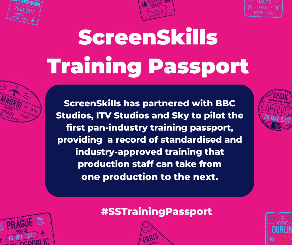 UKScreenSkills's tweet photo. We've partnered with @bbcstudios @ITVStudios and @skystudios to pilot the first pan-industry training passport. Launching this month, #SSTrainingPassport provides a #training record that production staff can take from one production to the next. Read more: https://t.co/PkEQssuzI1 https://t.co/AFCDbq0GiH