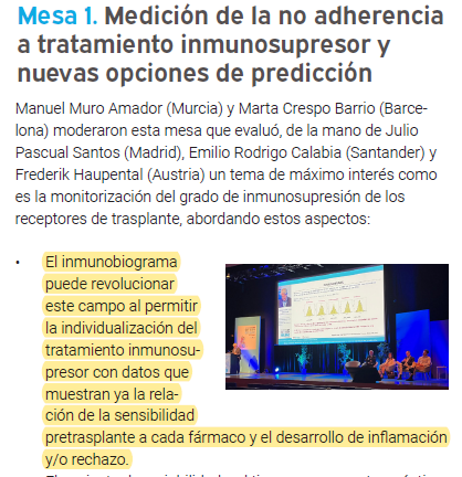 En el boletín de <a href="/SETrasplante/">SETrasplante</a> sobre el congreso, destacamos la mención al #immunobiogram. 
Ha llegado una herramienta que puede #revolucionar el #trasplante #renal al permitir la individualización del #tratamiento #inmunosupresor !