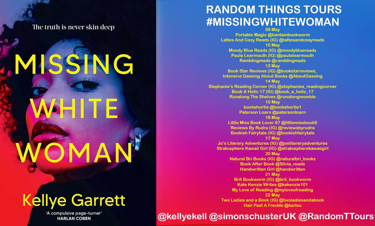 Missing White Woman by Kellye Garrett is a thought-provoking and suspenseful thriller not to be missed!

More here: bookafterbook.blogspot.com/2024/05/blog-t… 

#blogtour #MissingWhiteWoman @RandomTTours @kellyekell @simonschusterUK