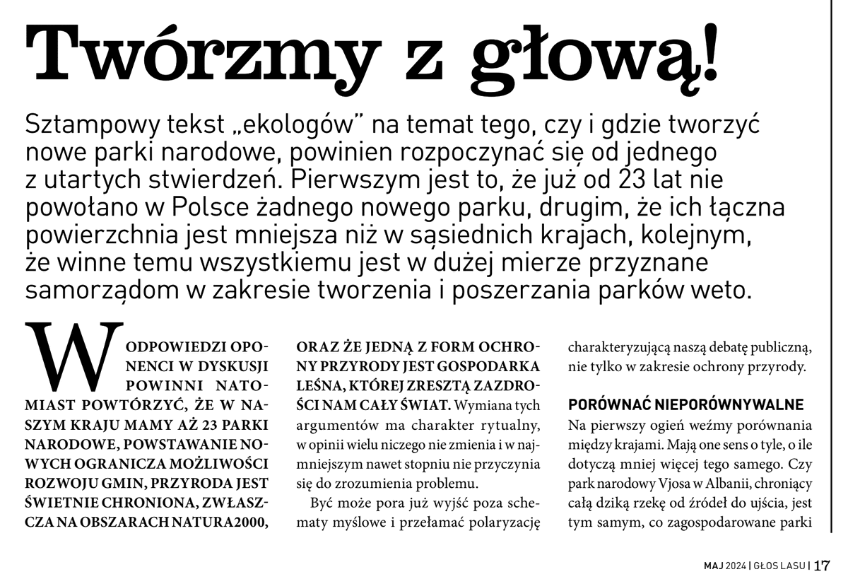 Centrum2024's tweet photo. Polecamy lekturę artykułu Antoniego Kostki i Tomasza Pezolda Knežecića z najnowszego "Głosu Lasu".
Parki Narodowe? Jak najbardziej, ale to tylko część problemu do rozwiązania. https://t.co/sBU3QRwTYF