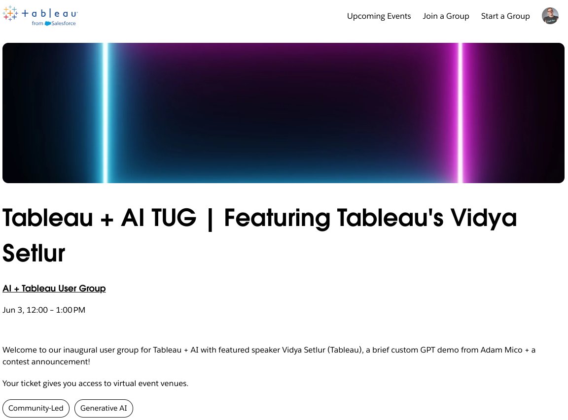 Join us on June 3rd for an exciting virtual event on AI and data visualization! Learn from <a href="/vsetlur/">Vidya Setlur</a>, see VizCritique Pro in action, and participate in our logo design contest. Don't miss out—register now! 👉 usergroups.tableau.com/e/mnhcaj/

#AI #DataViz #VirtualEvent #DataFam

<a href="/tableau/">Tableau</a>