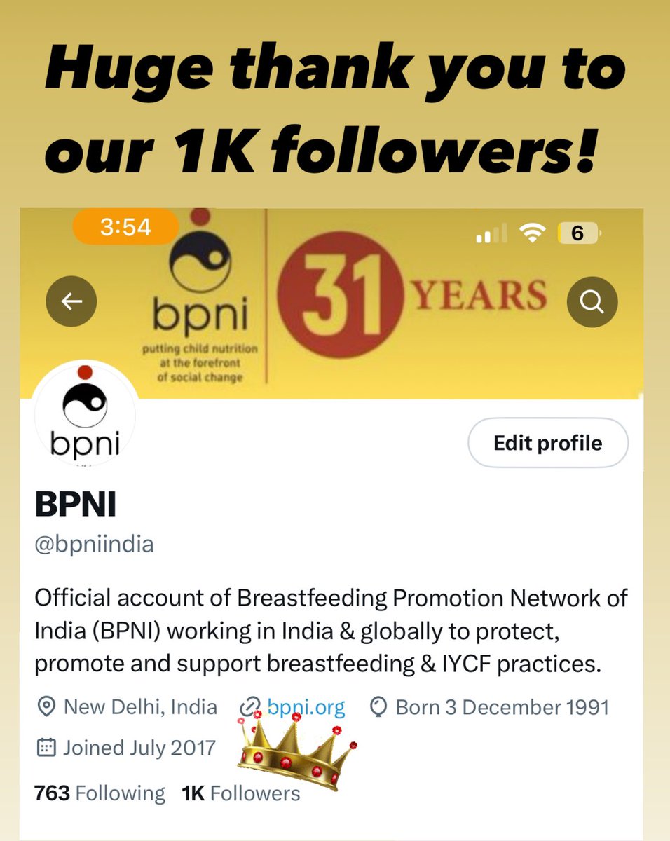 We have achieved 1K followers today! Thank you to all our followers and supporters. Your support keeps us going. #breastfeedingsupport #BPNI
