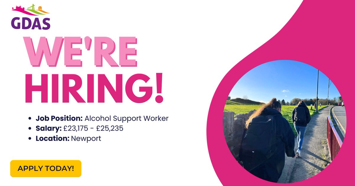 Join our team!

💼 Job position: Alcohol Support Worker
💷 Salary: £23,175 - £25,235
📍 Location: Newport
📅 Closing date: 14/06/2024

For more information and to check out other job opportunities, click here 👉 gdas.wales/volunteer-with…