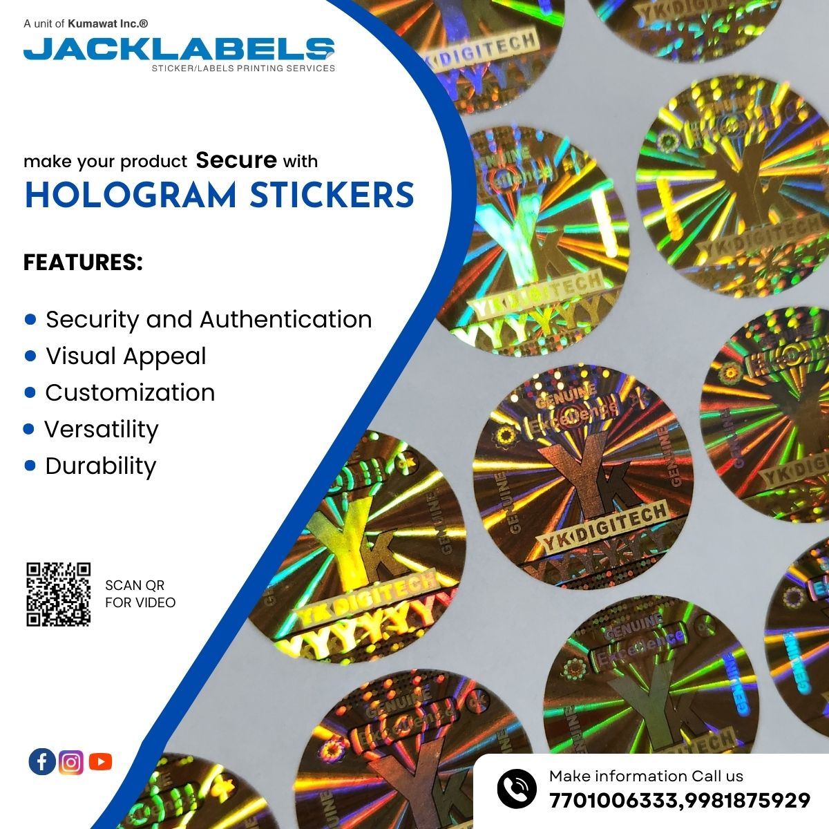 jacklabelsindia's tweet image. Want to level up your product security and shine bright? Our Hologram Stickers add an eye-catching touch while protecting your brand from counterfeits.

Scan the QR code to see videos!

#hologramStickers #securityLabels #branding
