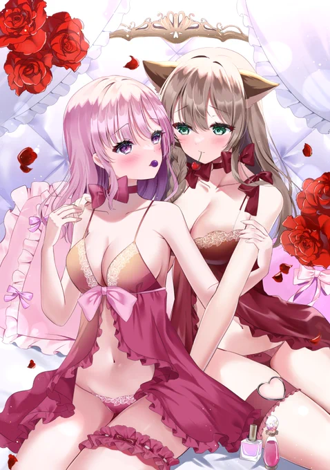 リスナー様からのご依頼で、新葉くらん様と赤紫あいく様を描かせて頂きました!好きなモチーフばかりで描いてて楽しかったです、ありがとうございました 