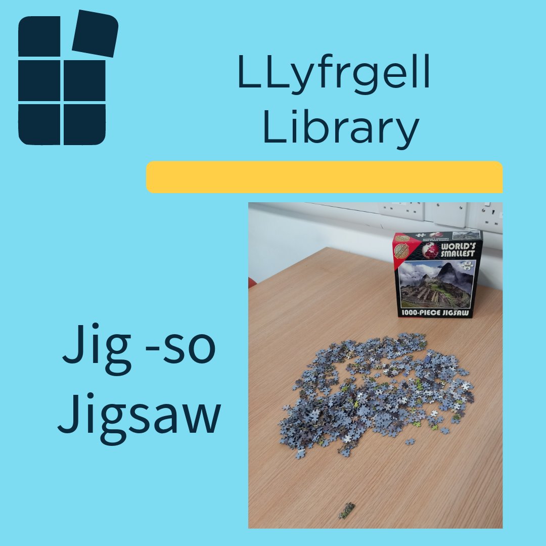 Mae gan safleoedd llyfrgell Jig-sos i ddod i roi cynnig arnynt yn y gofodau y tu allan i oriau ar y llawr gwaelod.
Library sites have Jigsaws to come and have a go at in the ground floor out of hours spaces.