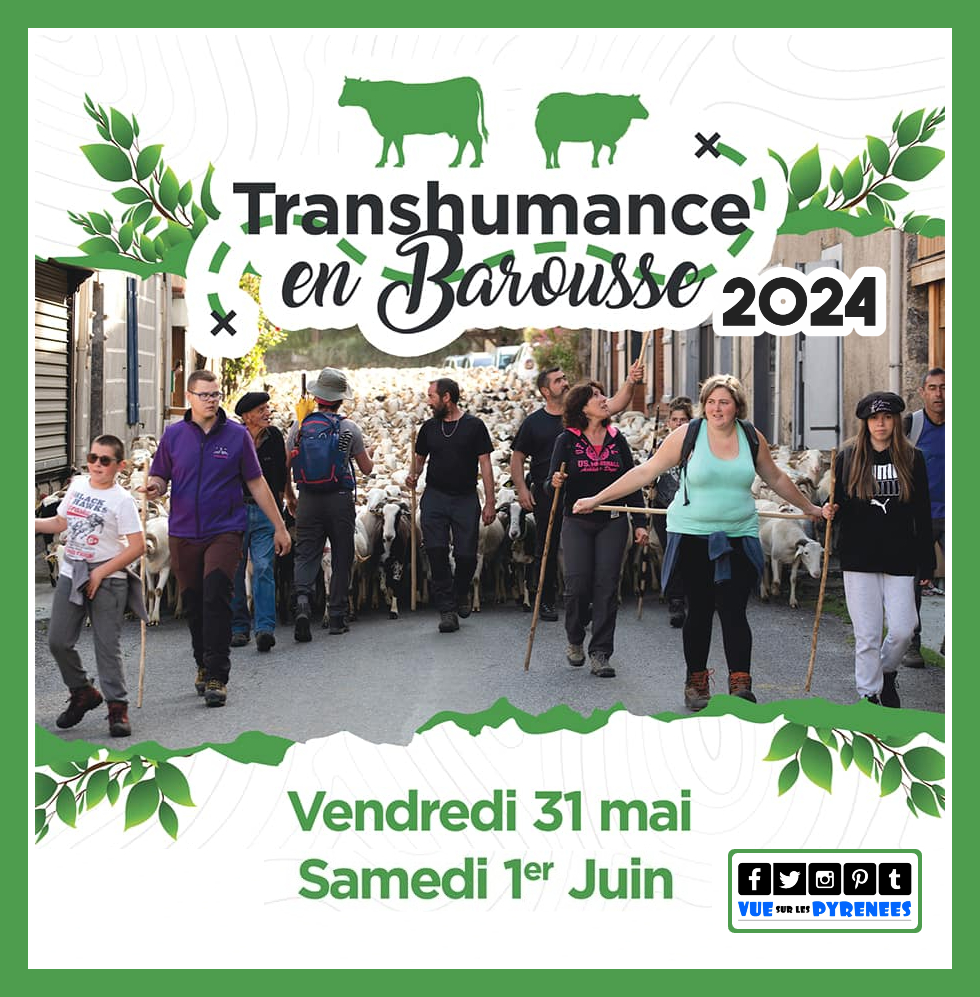 La transhumance en Barousse 2024
Les 31 mai et 1er juin
+infos : vuesurlespyrenees.blogspot.com/2024/05/la-tra…

les troupeaux d’ovins et de bovins montent dans les estives
rencontres avec les bergers, repas, chants polyphoniques ....

#transhumance #hautespyrenees #tradition #pyrenees #occitanie