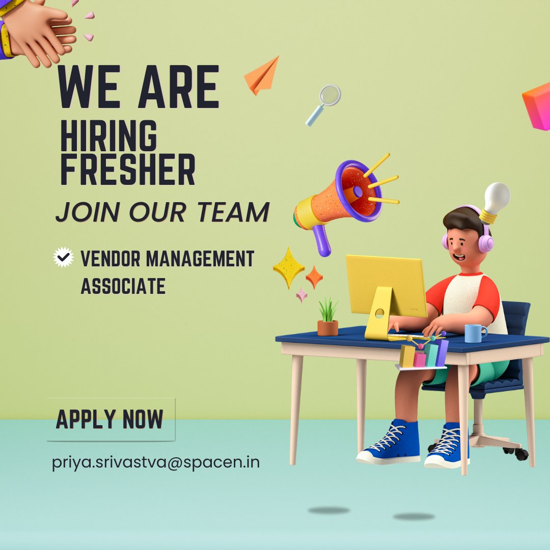 SpaceNworkspace's tweet photo. We are #hiring Freshers
Profile: Vendor Management Associate
Location: Mayur vihar phase 1, Delhi
Kindly share your CV at priya.srivastva@spacen.in or 9354691067

#job #hiring #vendor #management #hiringalret #join #now #immediatejoin #startcareer https://t.co/7TghSKhYw4