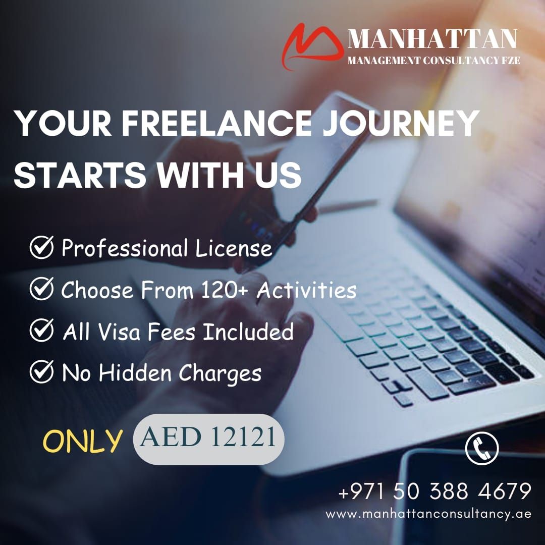 Discover the Freelancer Package with us! 
Available for an attractive price of AED 12,121 !

#ManhattanConsultancy #business #uaebusiness #businesssetup #startup #freelance #professionallicense #ajmanfreezone #dubai #abudhabi #sharjah #uae #explore