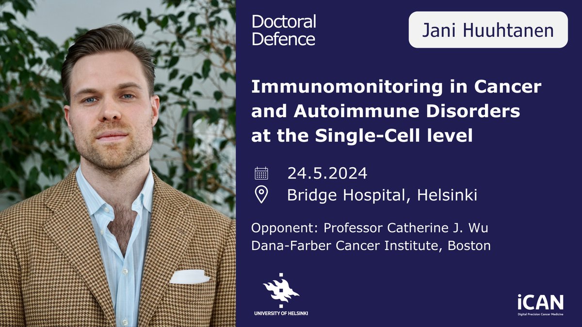 We have a great science week ahead with
🔹 Prof. Catherine J. Wu's science seminar on Thu 23.5.
🔹 @jhuuhtanen doctoral defence on Fri 24.5. with Prof. Wu as the opponent and Prof. Satu Mustjoki <a href="/hruh_research/">HRUH hematology</a> as the custos.

Welcome to both! Links in the comments ⬇