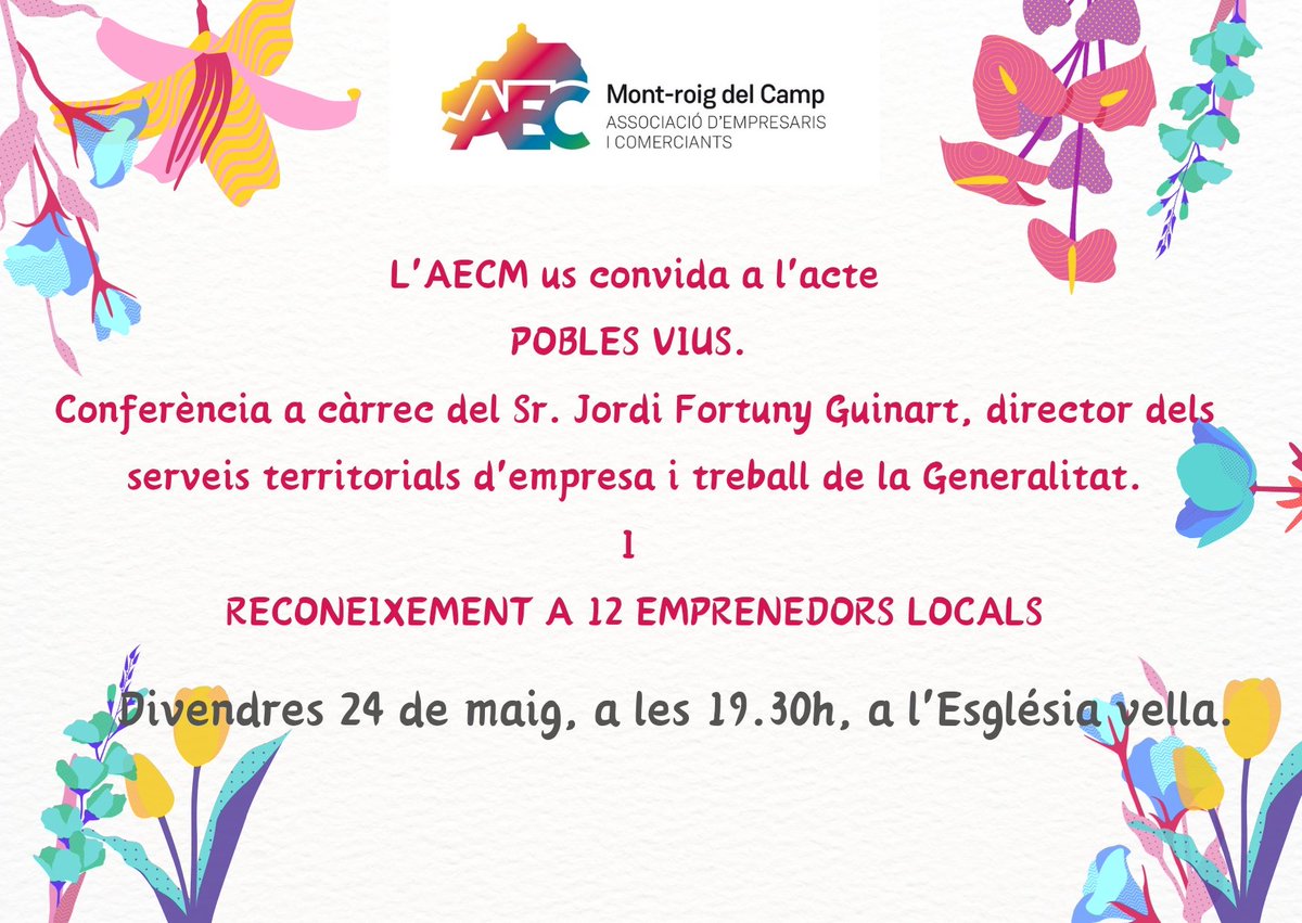 AECM87107488's tweet photo. 🛍 El passat 9 de maig va ser el dia europeu del comerç de proximitat, l'AECM ho celebrarem aquest divendres a les 19.30h, a l'església vella. T'hi esperem! #Montroig #PoblesVius #Proximitat https://t.co/4OxFPlvfkF