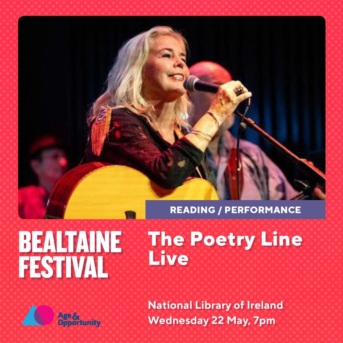 The Poetry Line Live! With live performance from legendary vocalist Leslie Dowdall and Mark Caplice and readings by Anne Tannam, Nandi Jola, Martina Evans, Lani O’Hanlon. 22 May , 7pm, @NLIreland ! Tickets here: eventbrite.ie/e/the-poetry-l… @Age_Opp @poetryireland @ldowdall