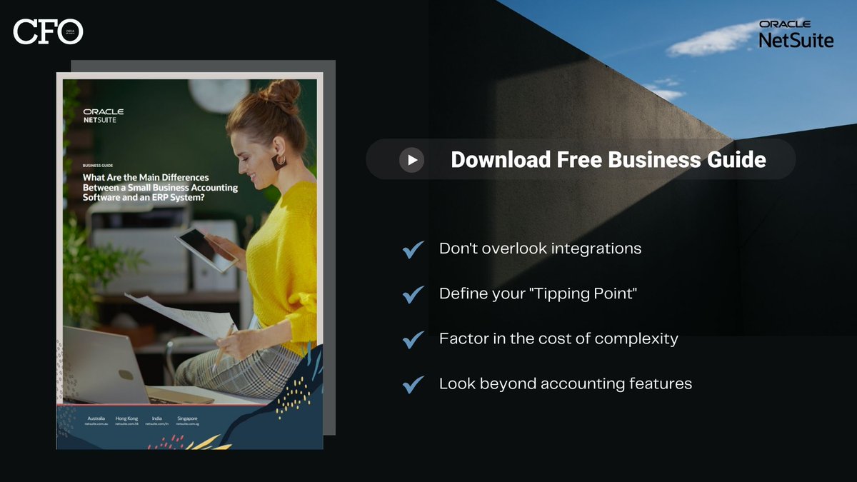 Click here lnkd.in/gt6C7czg to download the Business Guide on "What Are the Main Differences Between a Small Business Accounting Software and an ERP System?," which explains how an ERP system tailored to a company’s processes supports long-term growth.

#Oracle #NetSuite