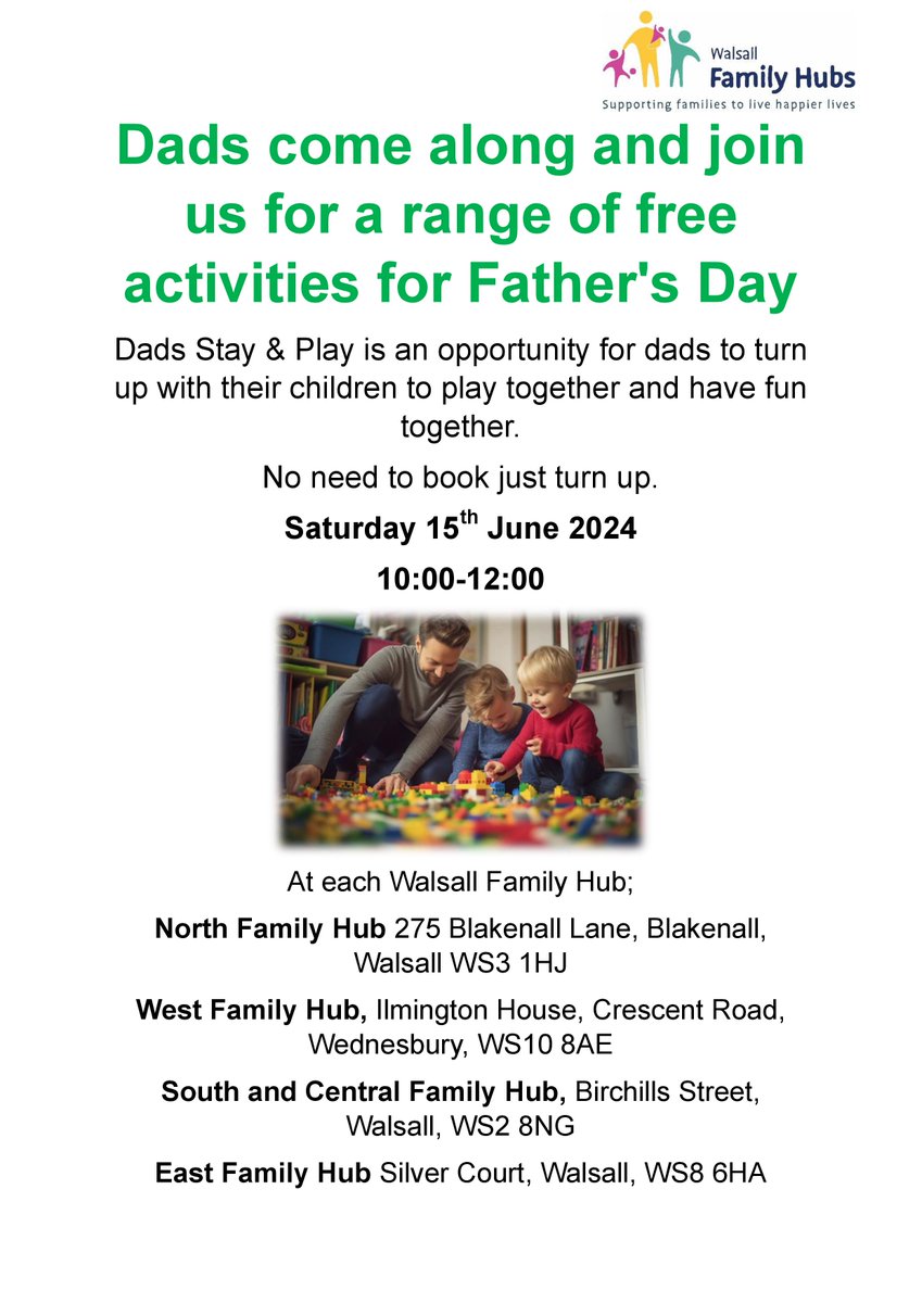 Dad Stay &amp; Play at Walsall Family Hubs #Walsall #Bentley #Willenhall #Darlaston #Moxley #Wednesbury #Blakenall