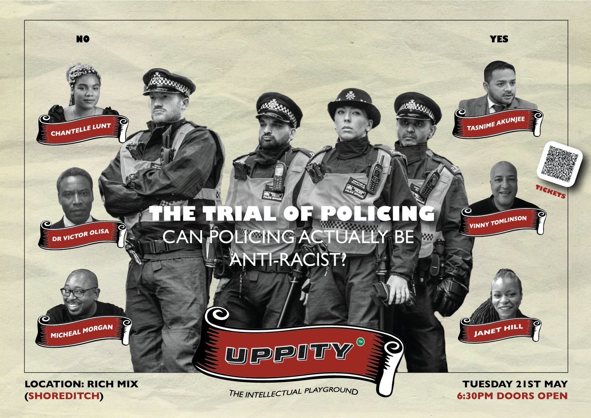 Tomorrow evening in Shoreditch we'll hear the thoughts of four Black former police officers - inc @chantellelunt and @vinny_tomlinson, activist @mikecmorgan and lawyer @mohammedakunjee on whether or not anti-racist policing as even a possibility. Join the jury: