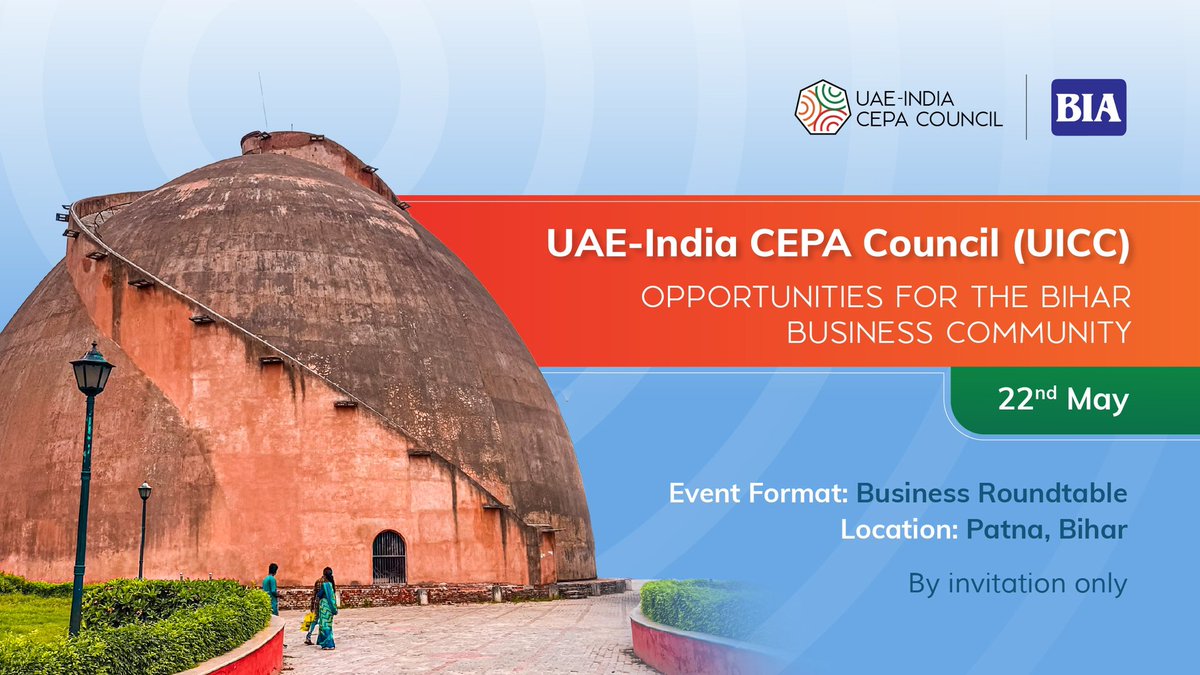 The UAE-India CEPA Council (UICC) is looking forward to hosting a business roundtable discussion in collaboration with @BiharIndustries, on 22 May in Patna.

The UAE is keen to unlock new opportunities for Bihar-based enterprises, particularly those involved in the agriculture