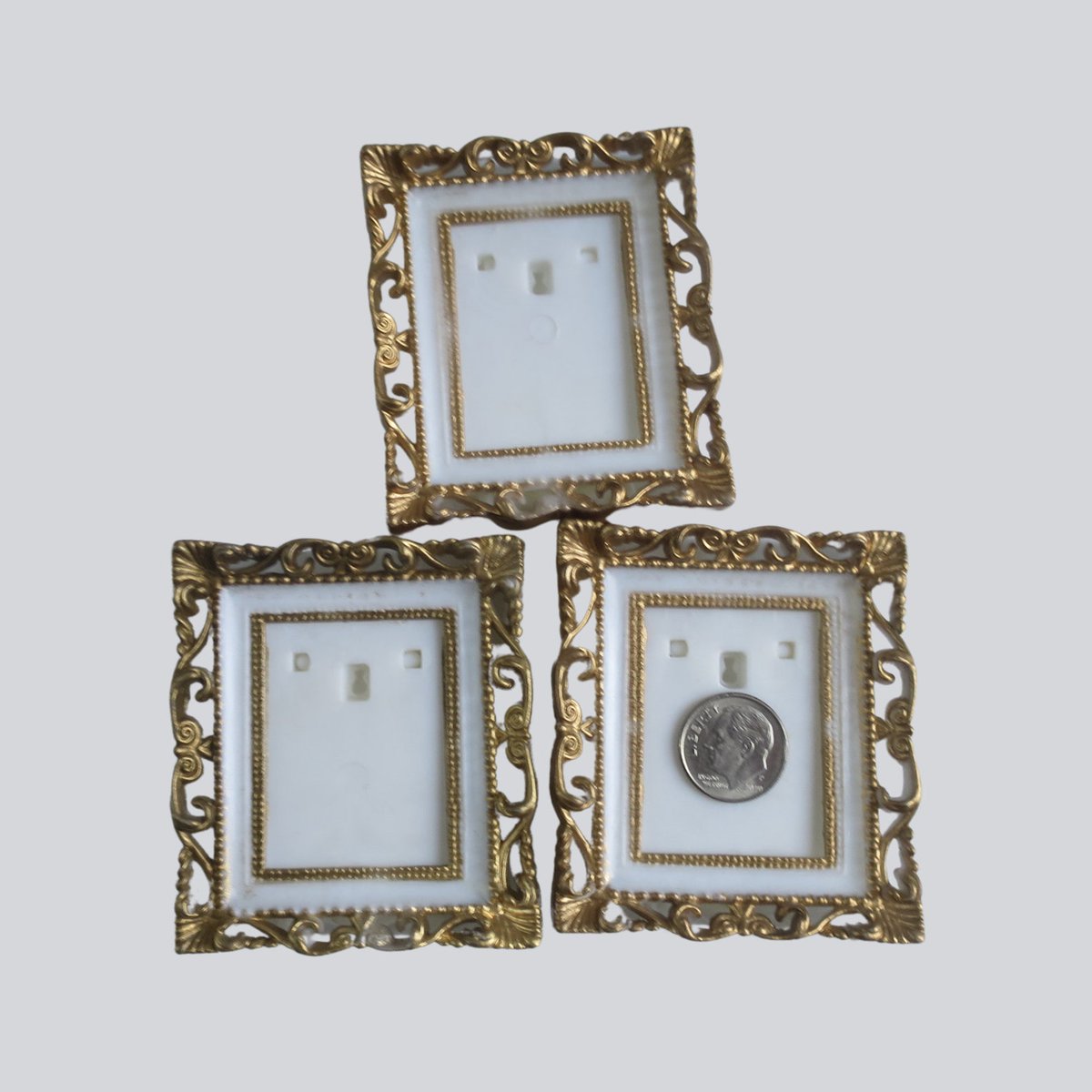 3 Gold Filigree Plastic Picture Frames for Dollhouse or Mini Art #PictureFrames etsy.me/3QR9MVu #etsyteamunity #SMILEtt23 #DollhouseArt #Frames