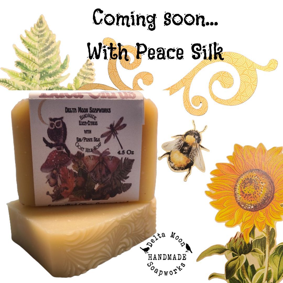 With Peace Silk #artisanSoap #handmade #gift #oliveOilSoap #shopLocal #coldProcessSoap #SmallBusiness #skincare #palmFree #shavingSoap #giftforHer   #etsySeller #deltamoonsoap