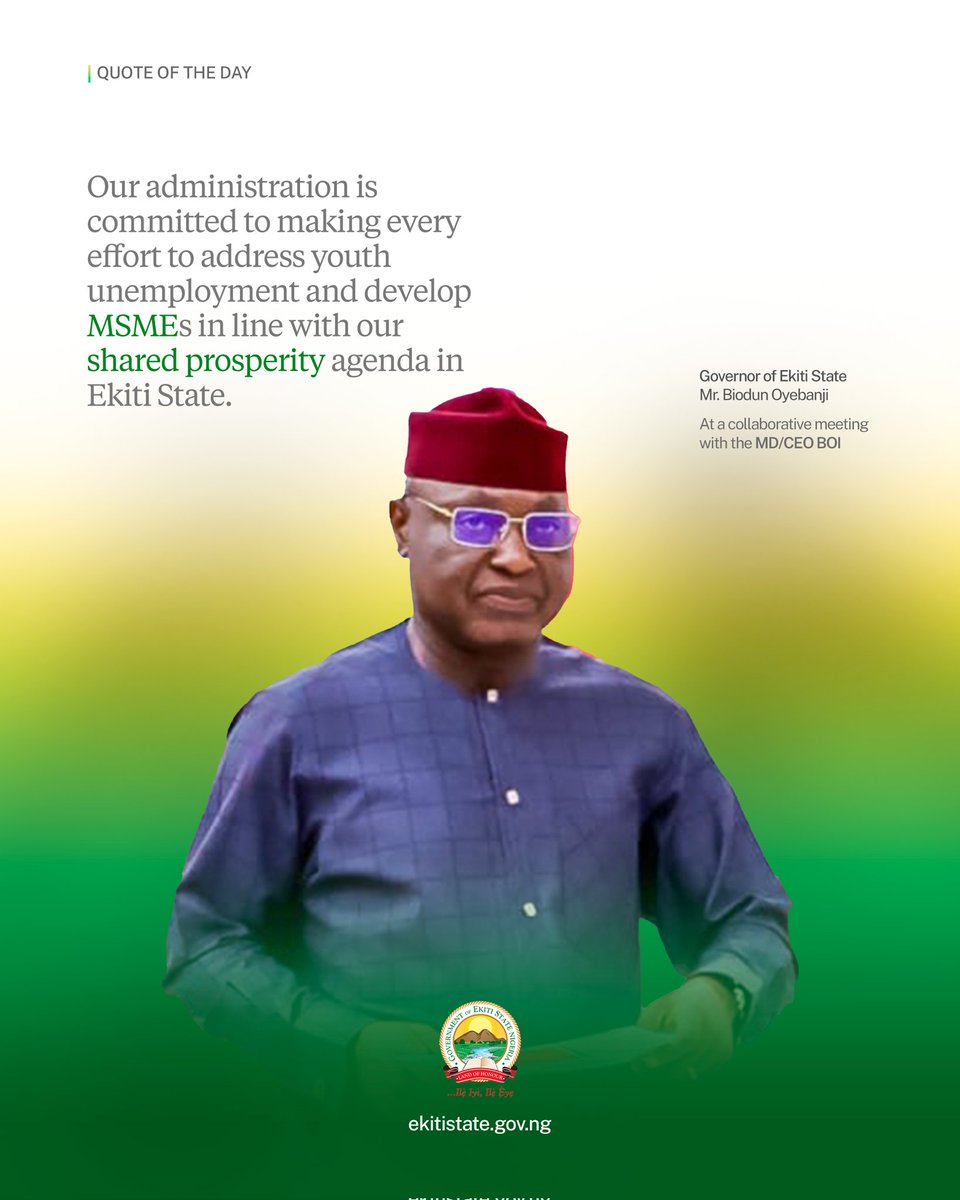 Ekiti State Government remains committed to creating an enabling environment for youth employment and MSMEs. #SharedProsperity #KeepingEkitiWorking #BAOGovernance