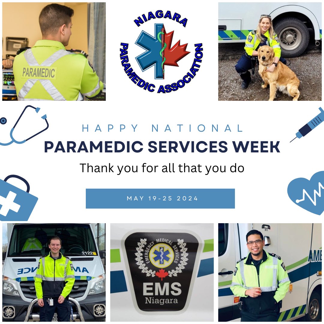 Happy national paramedic services week o our dedicated, selfless and integral members of the Niagara Paramedic Association who answer the call every single day, we thank you 🚑