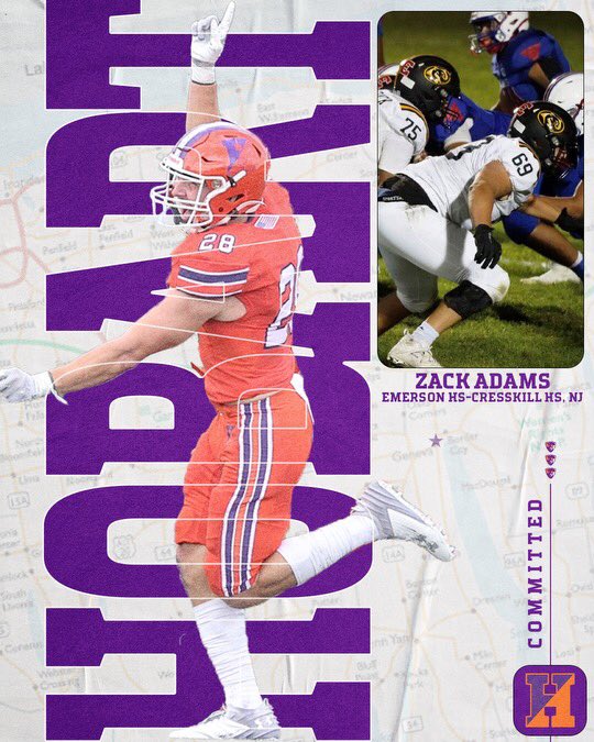 Welcome to the Hobart Football Family! 

🖋 Zack Adams
🎓 Emerson High School - Cresskill High School 
🌎 New Jersey 
🏆 Captain, All-Division 

#TheHobartWay #HigherStandard