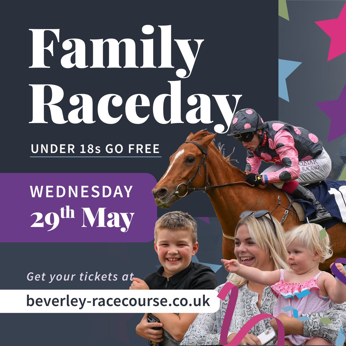 Under 18s are FREE A perfect day out for the full family Family Fun Raceday - Wednesday 29th May 🐎 Competitive racing 🎲 New for 2024 - Outdoor Game Zone 🎠 Yorkshire Funfair 🎨 Face Painting 🐴 Pony Parties Join us for as little as £7 per adult 👇 beverley-racecourse.co.uk/event/family-f…