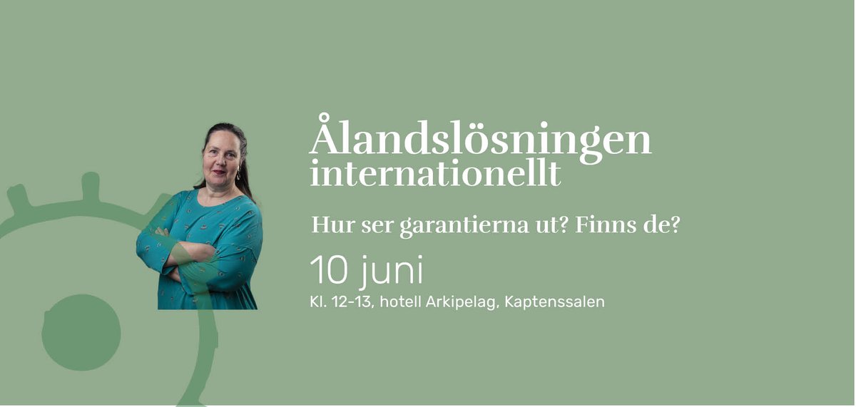 Ålands fredsinstitut (@fredsinstitutet) on Twitter photo Hur ser de internationella garantierna ut för Ålandslösningen idag? Finns det alls sådana garantier? Kom och lyssna till ett lunchseminarium på ämnet med <a href="/SiaAkermark/">Sia Spiliopoulou Åkermark</a>, professor vid <a href="/AboAkademi/">Åbo Akademi University</a>. 10 juni kl.12 på hotell Arkipelag.
Läs mer: peace.ax/lunchseminariu…
<a href="/regeringen_ax/">Landskapsregeringen</a> Hur ser de internationella garantierna ut för Ålandslösningen idag? Finns det alls sådana garantier? Kom och lyssna till ett lunchseminarium på ämnet med <a href="/SiaAkermark/">Sia Spiliopoulou Åkermark</a>, professor vid <a href="/AboAkademi/">Åbo Akademi University</a>. 10 juni kl.12 på hotell Arkipelag.
Läs mer: peace.ax/lunchseminariu…
<a href="/regeringen_ax/">Landskapsregeringen</a>