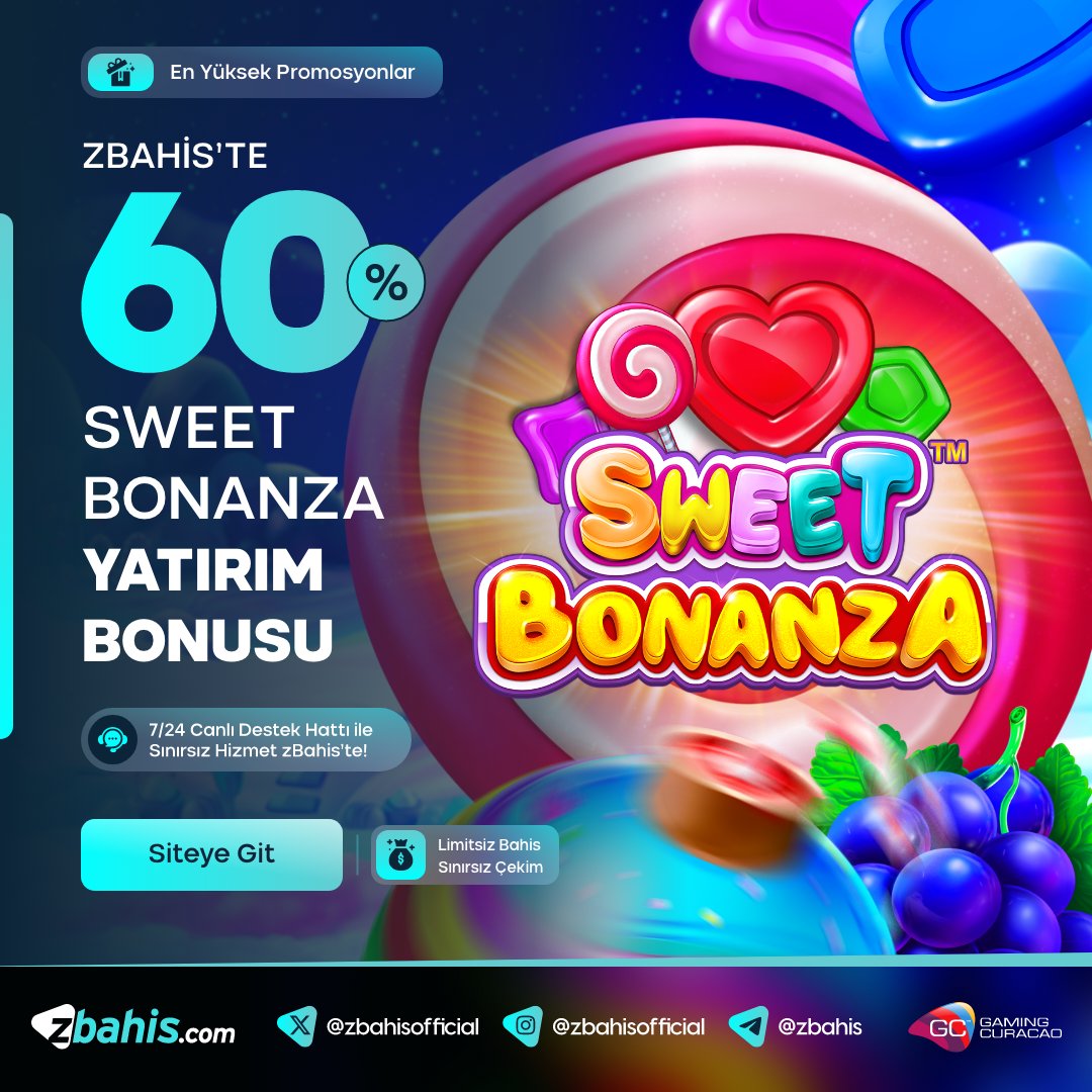 🍬Sweet Bonanza' nın büyülü dünyasında Şeker Gibi Bir Fırsat Seni Bekliyor!🍬 🍬#Zbahis'te minimum 100₺ yatırım yap ve %60 Sweet Bonanza bonusu ile her gün günlük 300 freespin'i kap! 🍭Heyecanı Yakala, Tatlı Kazançlara Ulaş! 📎 cutt.ly/yewkShqR