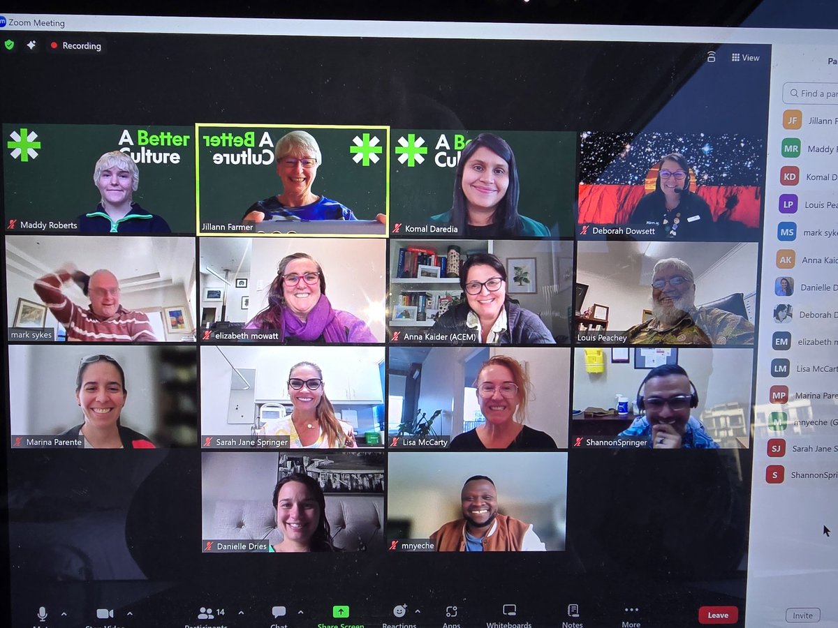 ABetterCulture's tweet photo. So exciting to see the first meeting of the Cultural Safety Working group, chaired by the one and only @drlouispeachey. This is the first of our working groups to launch and that feels so right. #FirstNationsFirst. Other groups launching in coming days. https://t.co/vgcjXooImS