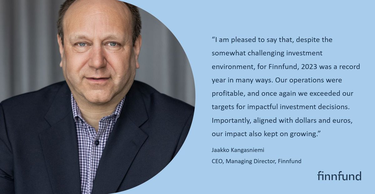 I'm pleased to say that, despite the somewhat challenging investment environment, for Finnfund, 2023 was a record year in many ways, says @JaakkoFF.
Finnfund's Annual Report 2023 has been published👉finnfund.fi/en/news/finnfu… 
#impinv #developmentfinance #emergingmarkets #DFIs