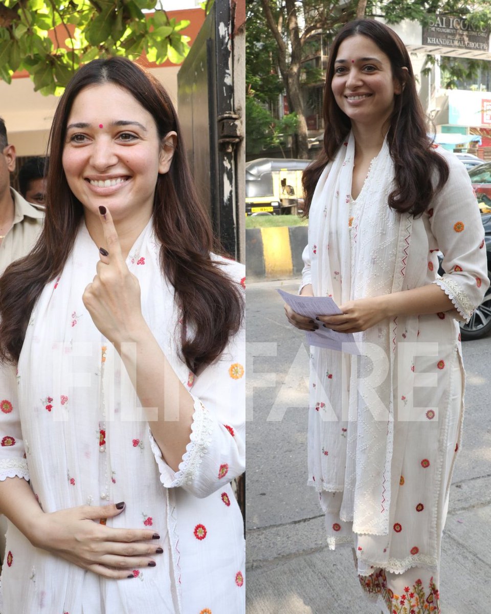 #TamannaahBhatia all smiles post casting her vote in Mumbai today.