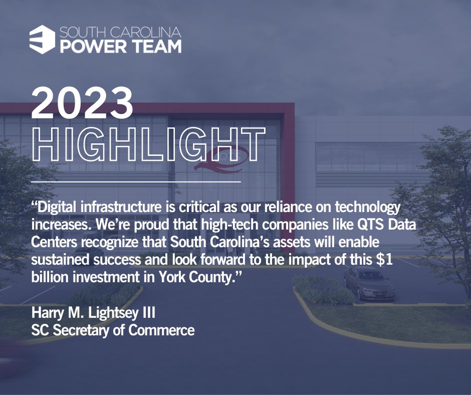 2023 Highlight: @DataCenters_QTS announced its investing $1B to establish its first South Carolina facility in York County. This project will be powered by @yec_cooperative, underscoring the pivotal role our electric co-ops play in the region’s #econdev. tinyurl.com/2vrnw2vp
