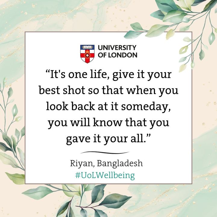 This Monday, Riyan encourages us to live life to the fullest and give it our all. Do you have words of motivation for your fellow students? Share them with us here: bit.ly/49c1aiG #MondayMotivation #UoLWellbeing