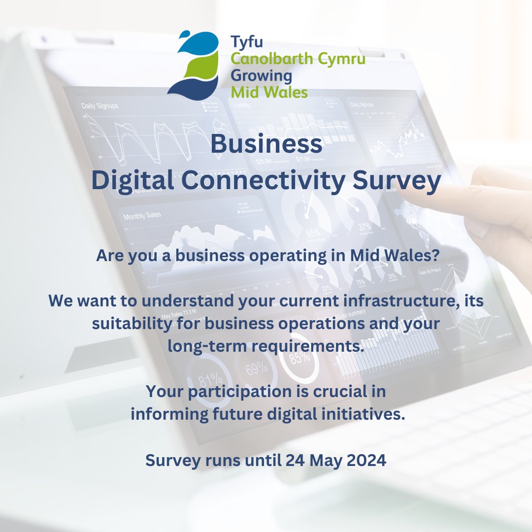 ❗Closing date 24.05.24💻Help the Digital Revolution: Mid Wales businesses sought to participate in Connectivity Survey. Join us in shaping the future of digital connectivity in our region! To participate in the survey, please visit bit.ly/BusinessDigita…