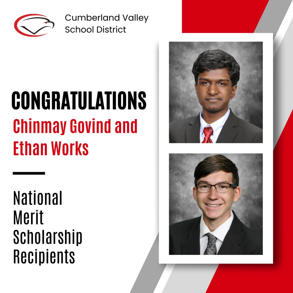 MEET OUR NATIONAL MERIT WINNERS // 👏 Please help us congratulate seniors Chinmay Govind and Ethan Works, who have been selected as winners of a National Merit Scholarship. They are two of only 2,500 seniors selected from across the country for this prestigious honor. #CVproud
