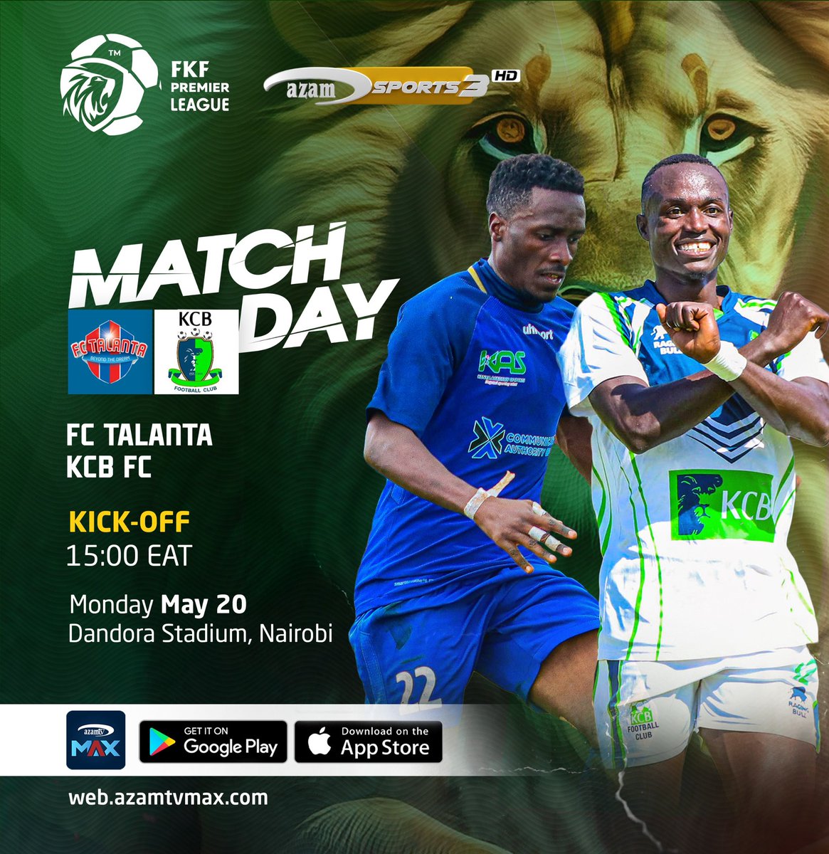 azamtvtz's tweet photo. Ligi Kuu ya Kenya bado iko hai na leo ni kipute kati ya Talanta FC dhidi ya KCB FC kwenye Dimba la Dandora, Nairobi. 

Kazi inaanza saa 9:00 alasiri LIVE #AzamSports3HD  

#FKFPLUpdates #FKFPL #FKFPremierLeague #LigiKuuKenya #TalantaFC #KCBFC #TalantaKCB https://t.co/7l5kDw4ZKz