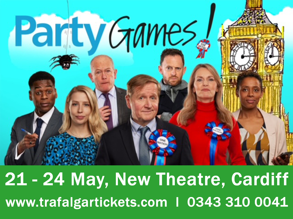 📢We have arrived at @New_Theatre #Cardiff on our next tour stop. See #PartyGames! from tomorrow night at 7:30pm. Runs until this Friday, 24th May, before we head off to @CamArtsTheatre. Don't miss! 
🎟️trafalgartickets.com/new-theatre-ca…
#comedy #politics #theatre #cardiff #wales #penarth